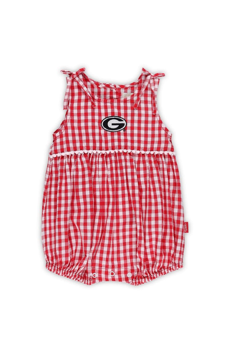 GARB Girls Infant Garb White/Red Georgia Bulldogs Teagan Gingham Ruffled Romper, Alternate, color, 