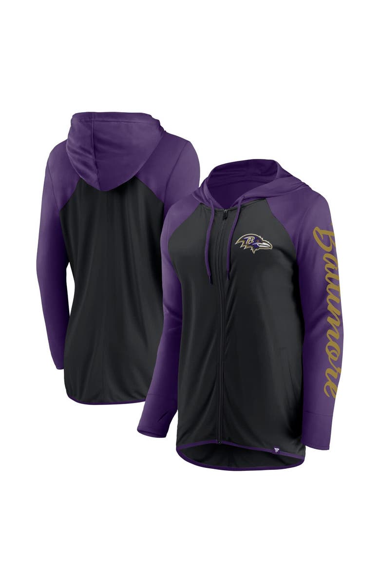 FANATICS Women's Fanatics Black/Purple Baltimore Ravens Script Full-Zip Hoodie, Main, color, 