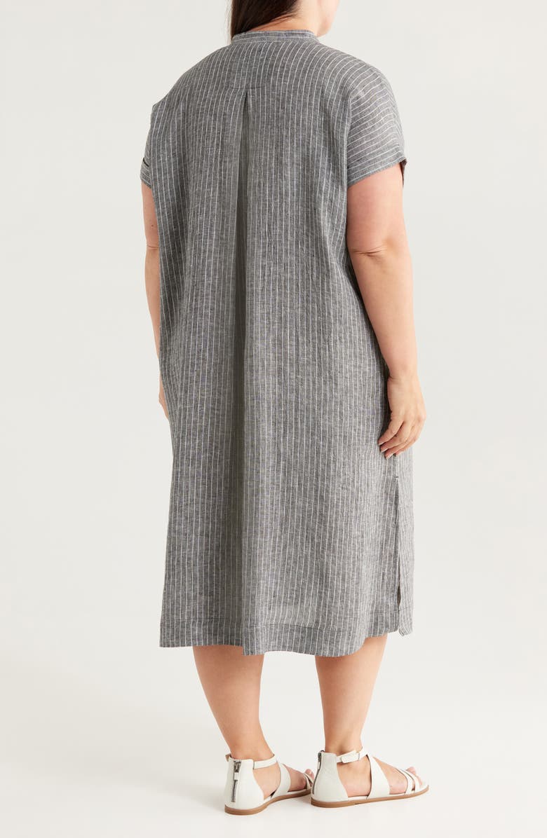 Eileen Fisher Pinstripe Short Sleeve Organic Linen Shift Dress, Alternate, color, 