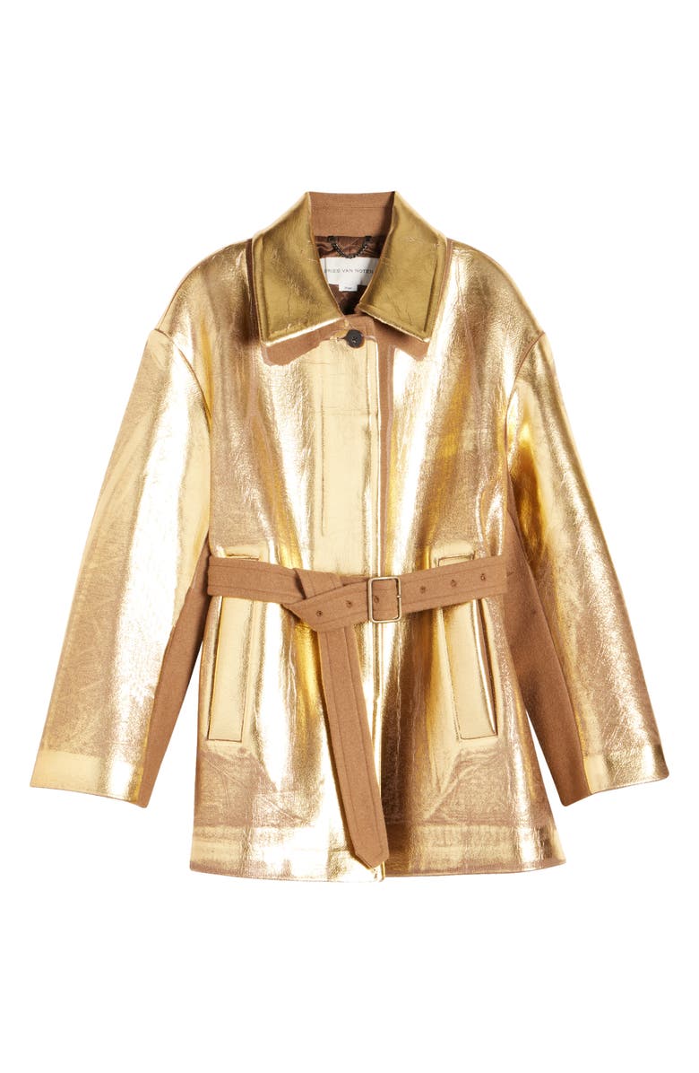 Dries Van Noten Vendals Metallic Coated Belted Jacket, Alternate, color, 