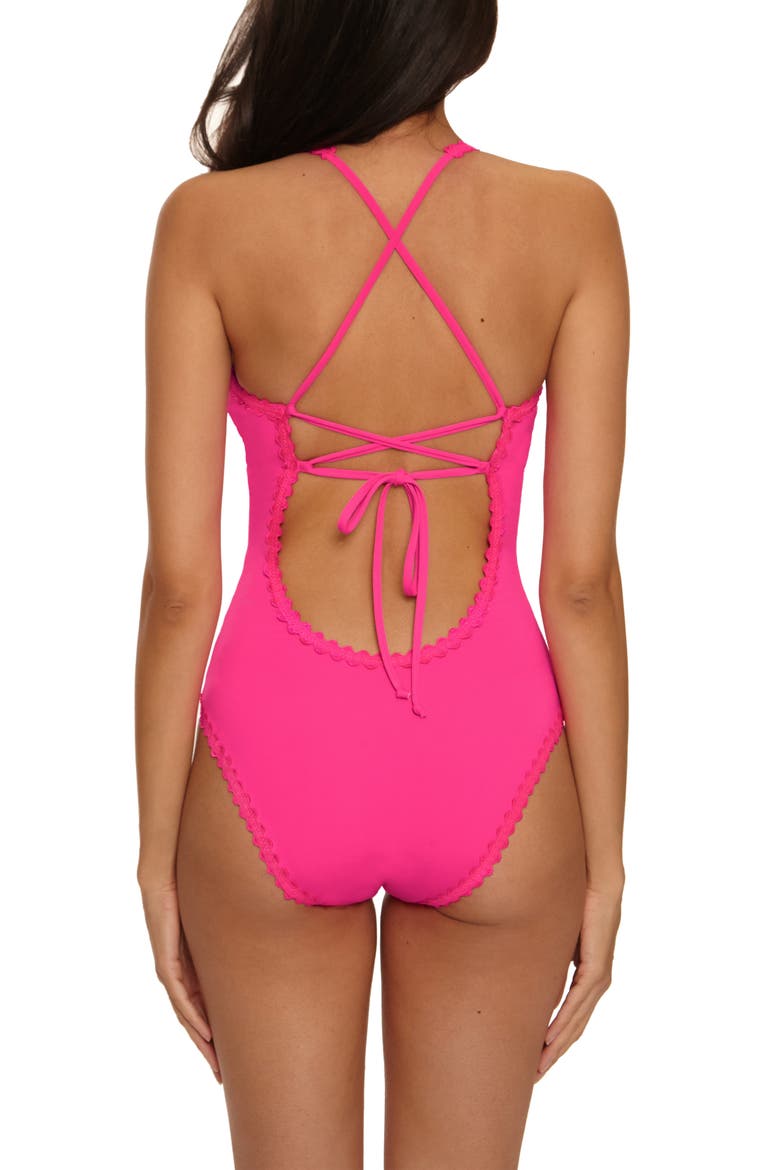 Bella Plunge One-Piece Swimsuit, Alternate, color, STRAWBERRY