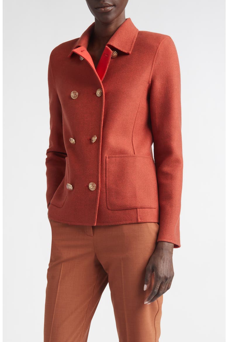 Double Breasted Wool & Cashmere Double Face Twill Coat, Main, color, RUST/ PERSIMMON