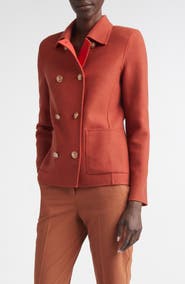 ST. JOHN Double Breasted Wool & Cashmere Double Face Twill Coat