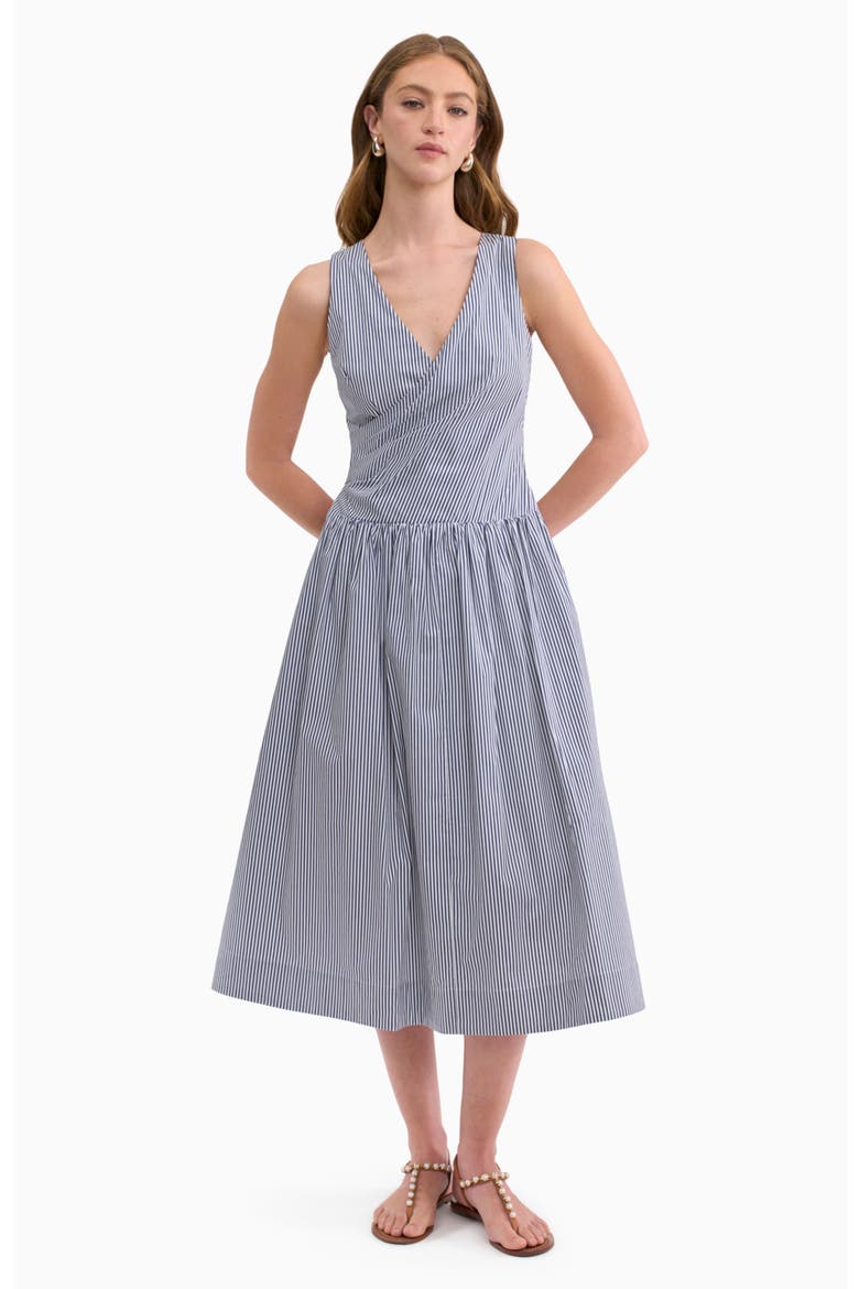 Joselene Poplin Wrap Dress, Main, color, Navy Stripe