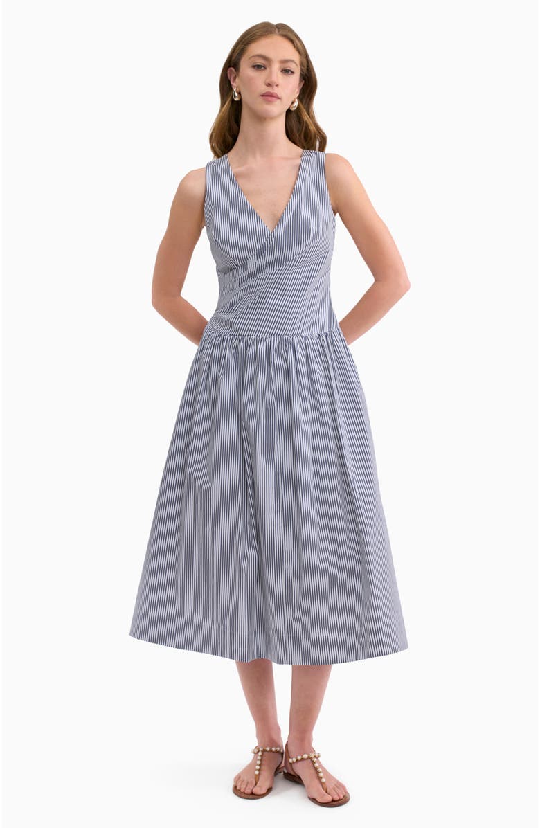 Rebecca Taylor Joselene Poplin Wrap Dress, Main, color, Navy Stripe