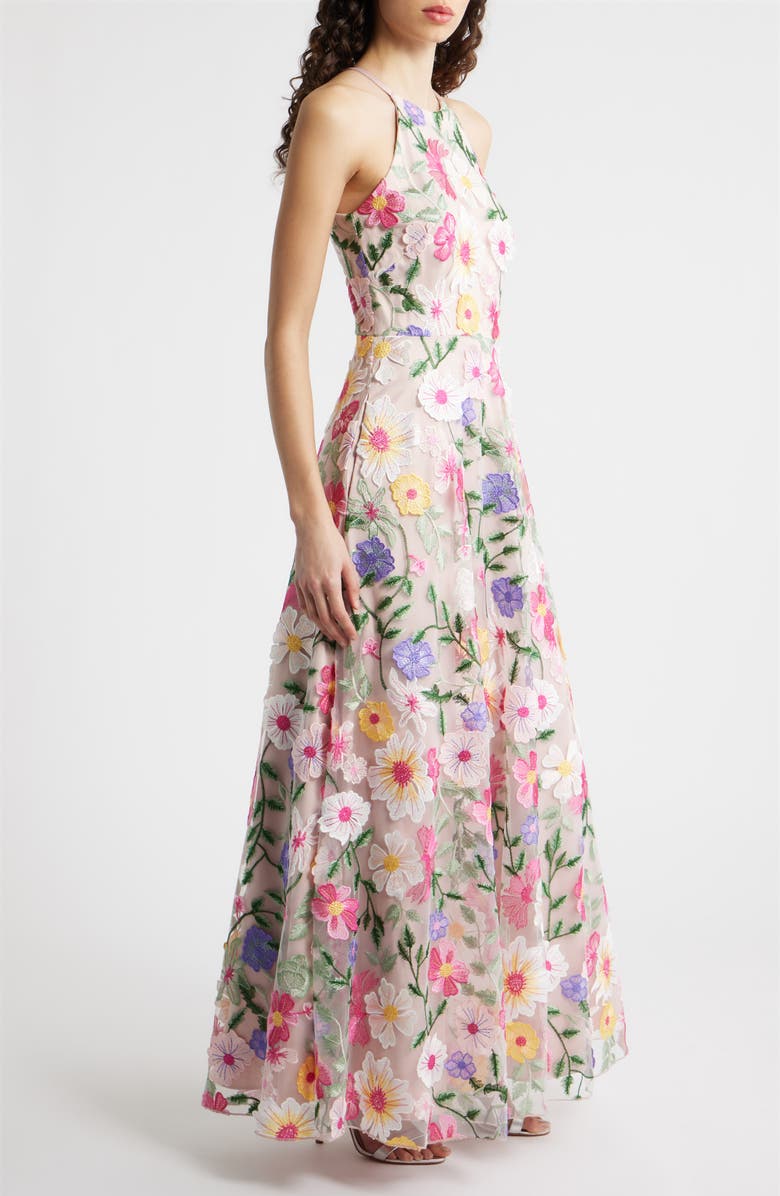 Eliza J Embroidered Sleeveless Gown, Alternate, color, Blush Multi