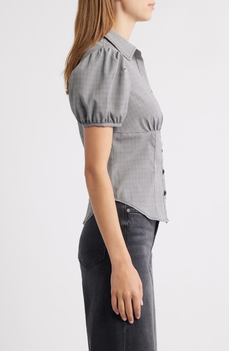 LIONESS Mon Cheri Puff Sleeve Shirt, Alternate, color, Onyx Gingham