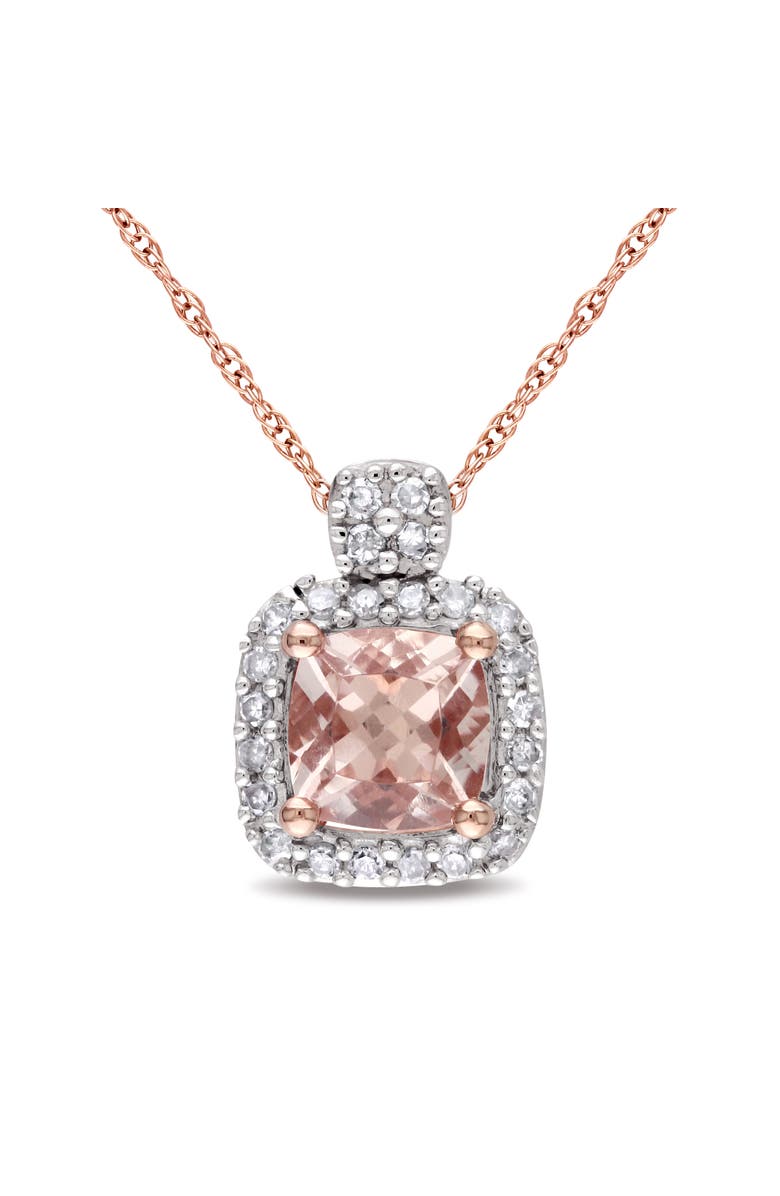 Julianna B. Gemstone & Diamond Halo Cluster Necklace 10K, Main, color, Morganite/Rose Gold