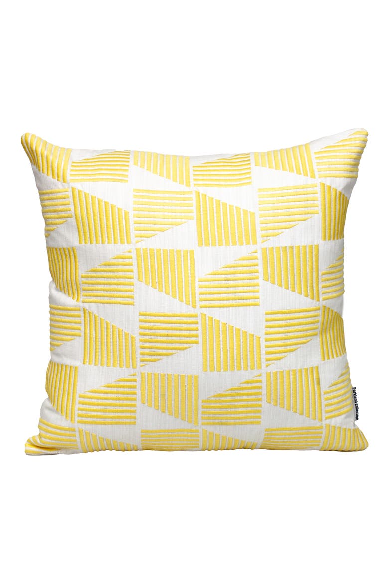 Geometric Embroidered Cotton Pillow, Main, color, YELLOW