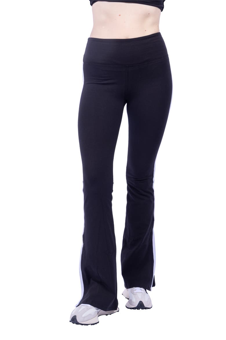 Ella Organic Cotton High-Rise Flare Stripe Leggings, Alternate, color, Black