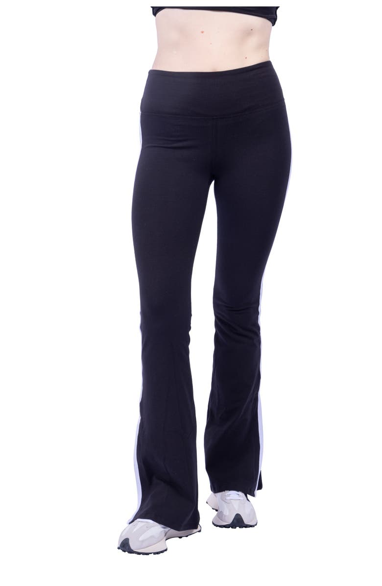 Lezat Ella Organic Cotton High-Rise Flare Stripe Leggings, Alternate, color, Black