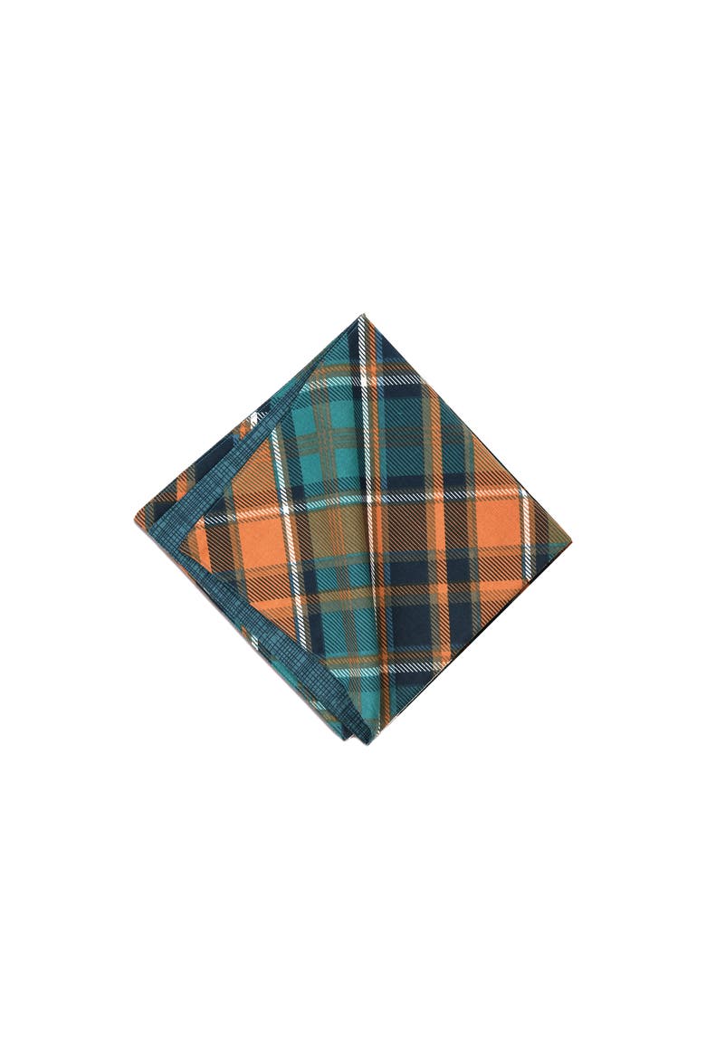 Troy Green & Orange Plaid 100% Cotton Cloth Napkin Set of 6, Main, color, Blue