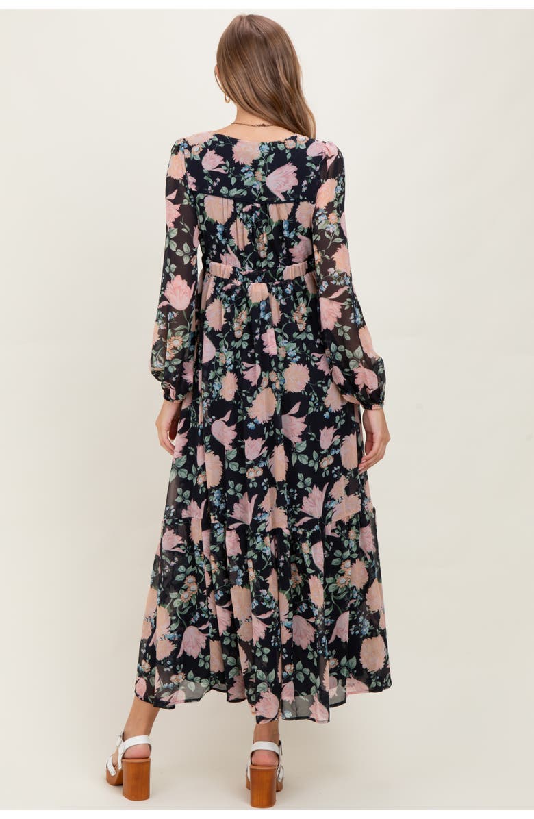 PinkBlush Floral Chiffon Bow Tie Front Maxi Dress, Alternate, color, Navy Blue