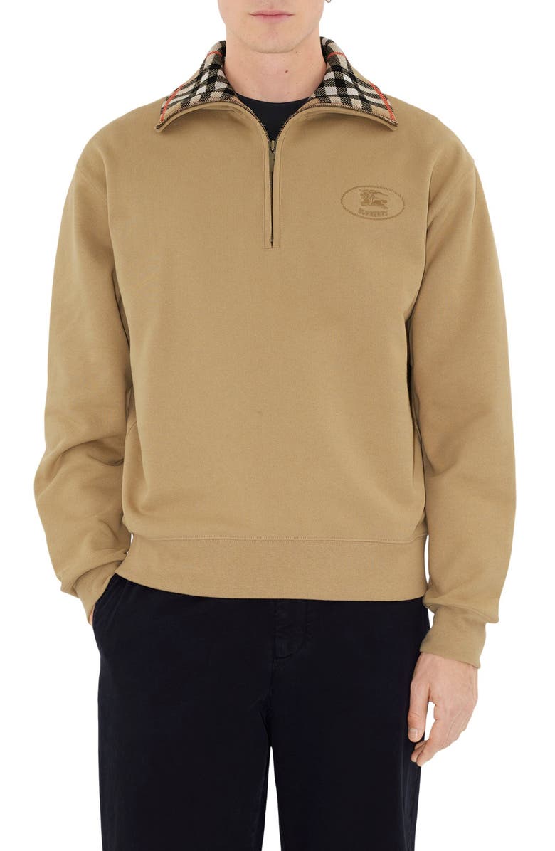 Burberry EKD Stamp Check Trim French Terry Half Zip Sweatshirt, Main, color, 