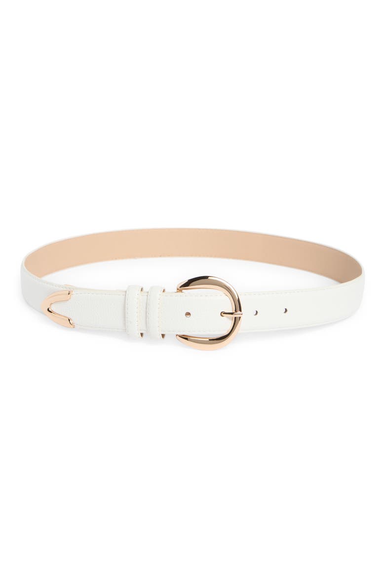 Round Buckle Belt, Main, color, WHITE