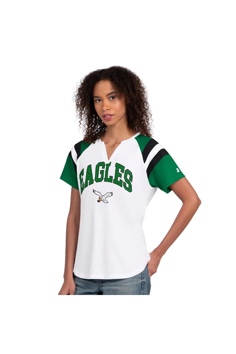 Women's Starter  White Philadelphia Eagles Game On Notch Neck T-Shirt, Main, color, White