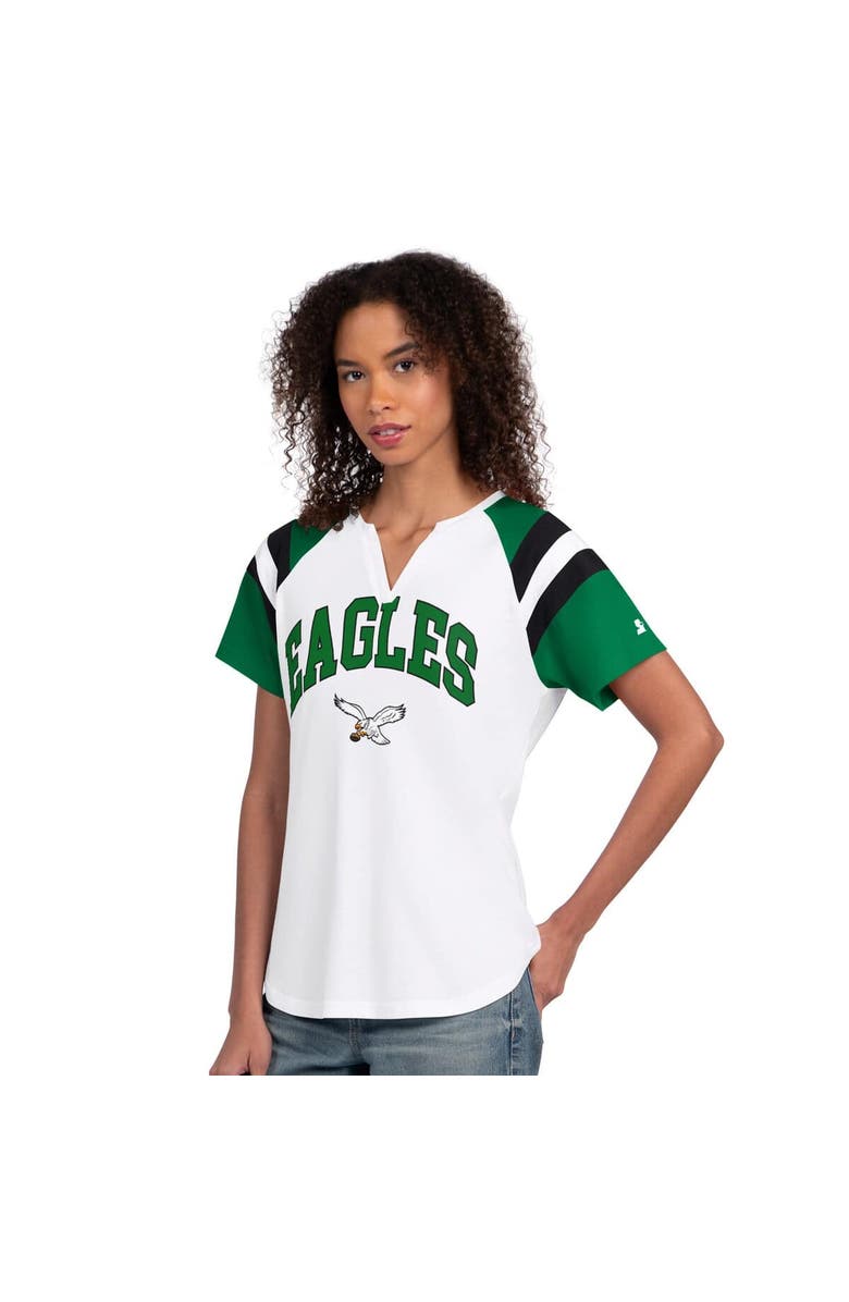 STARTER Women's Starter White Philadelphia Eagles Game On Notch Neck T-Shirt, Main, color, White
