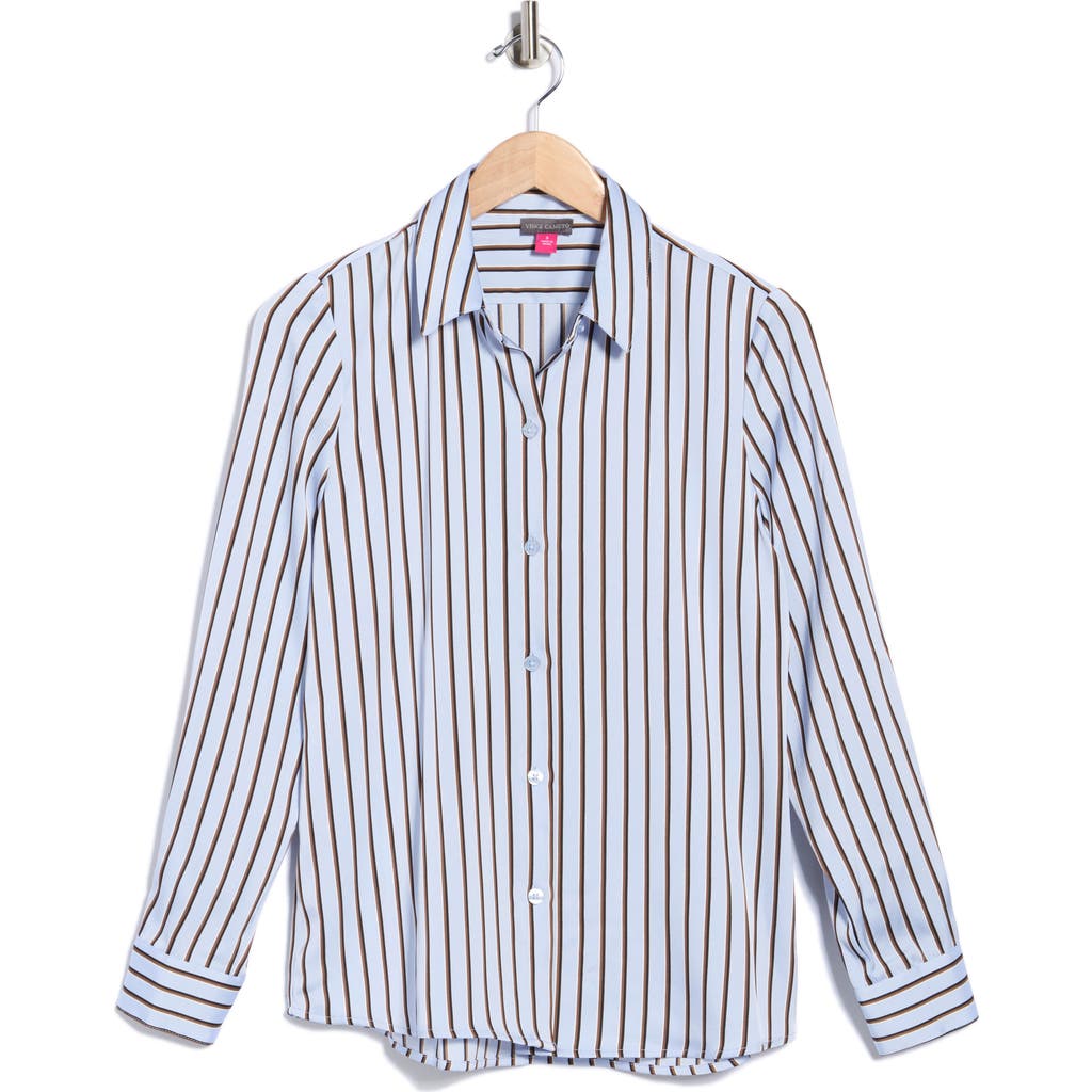 Vince Camuto Satin Long Sleeve Button-up Shirt In Blue