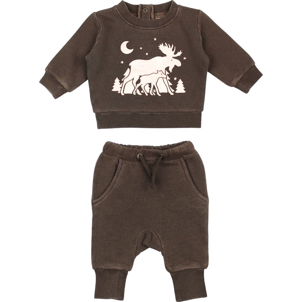 L'ovedbaby Organic Cotton Fleece Graphic Sweatshirt & Joggers Set In Brown