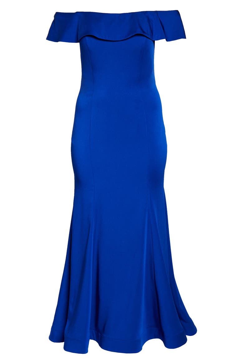 Off the Shoulder Mermaid Evening Gown with Train, Alternate, color, SAPPHIRE