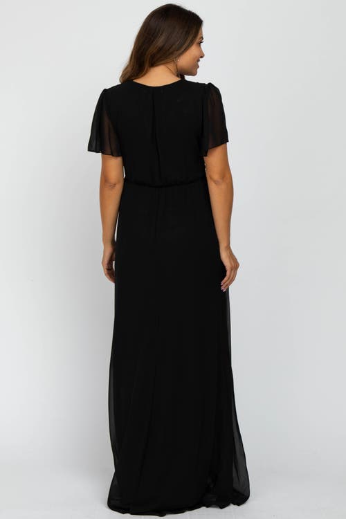 Pinkblush Chiffon Short Sleeve Maxi Dress In Black