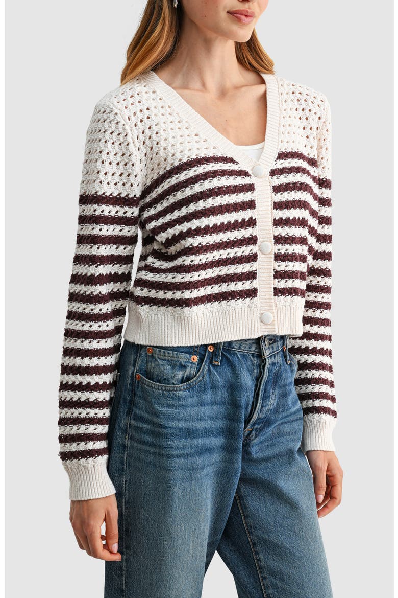 Striped Crochet Cardigan, Alternate, color, CREAM BROWN STRIPE