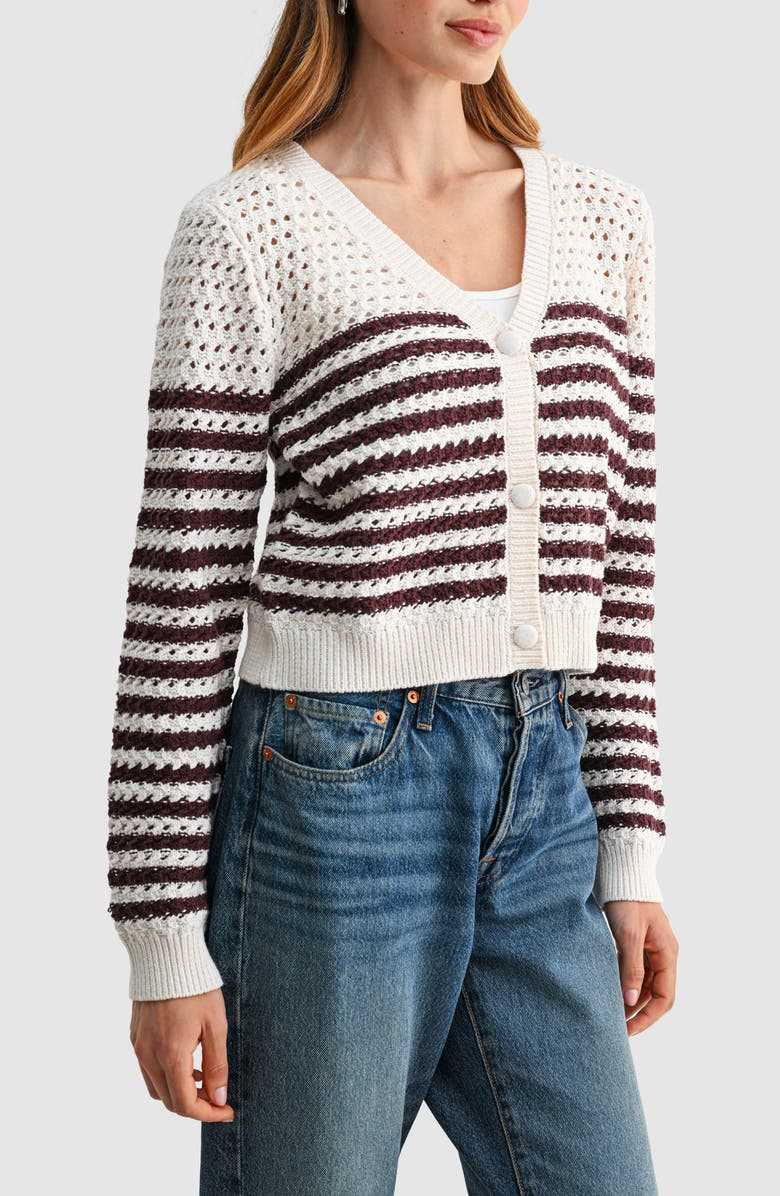 All in Favor Striped Crochet Cardigan, Alternate, color, Cream Brown Stripe
