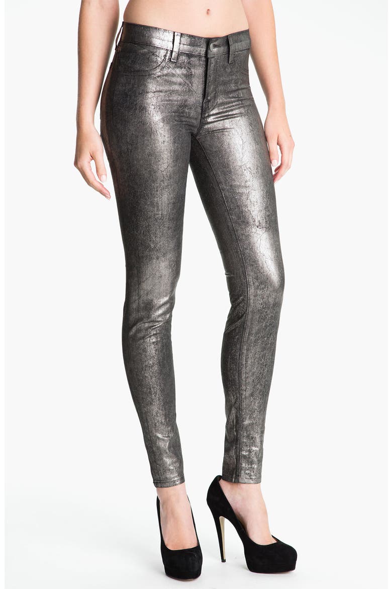 Metallic Stretch Denim Leggings, Main, color, SILVER