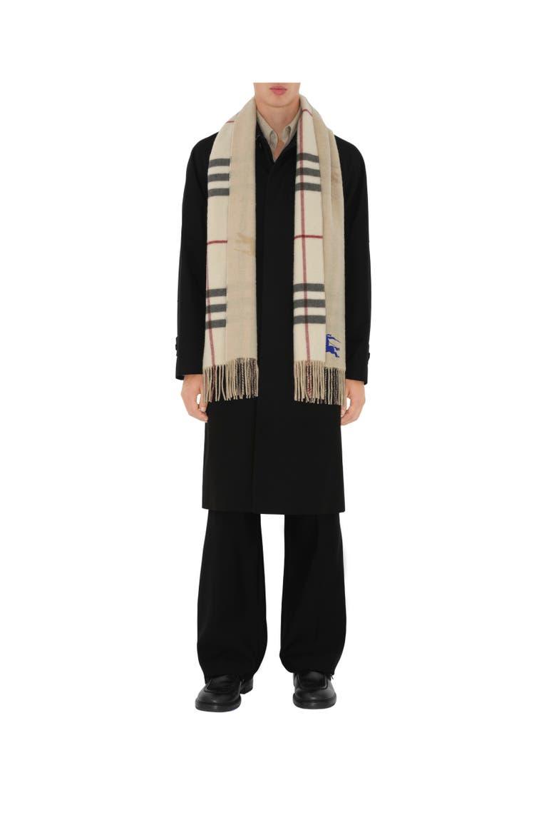 Reversible EKD Check Cashmere Scarf, Alternate, color, Stone beige