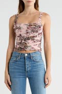 L'AGENCE Rasha Butterfly & Jungle Print Shirred Tank Top