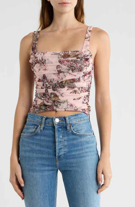 Rasha Butterfly & Jungle Print Shirred Tank Top