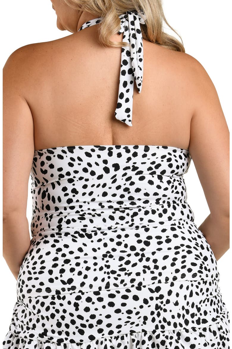Dot and Dune Ruched Halter Tankini Top, Alternate, color, BLACK AND WHITE