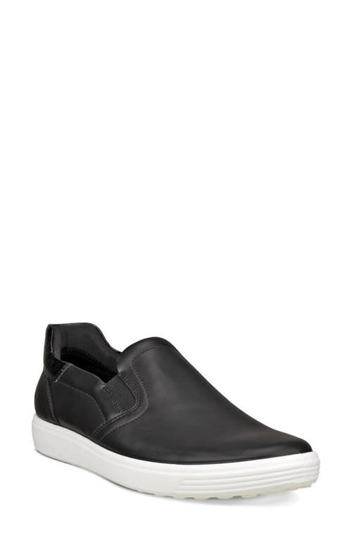 ECCO Soft 7 Slip-On Sneaker in Black/Patent Black 