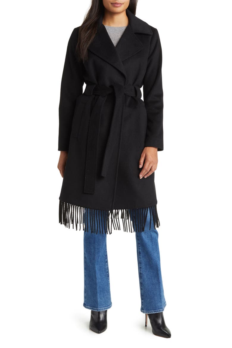 Fringe Wrap Coat, Main, color, BLACK
