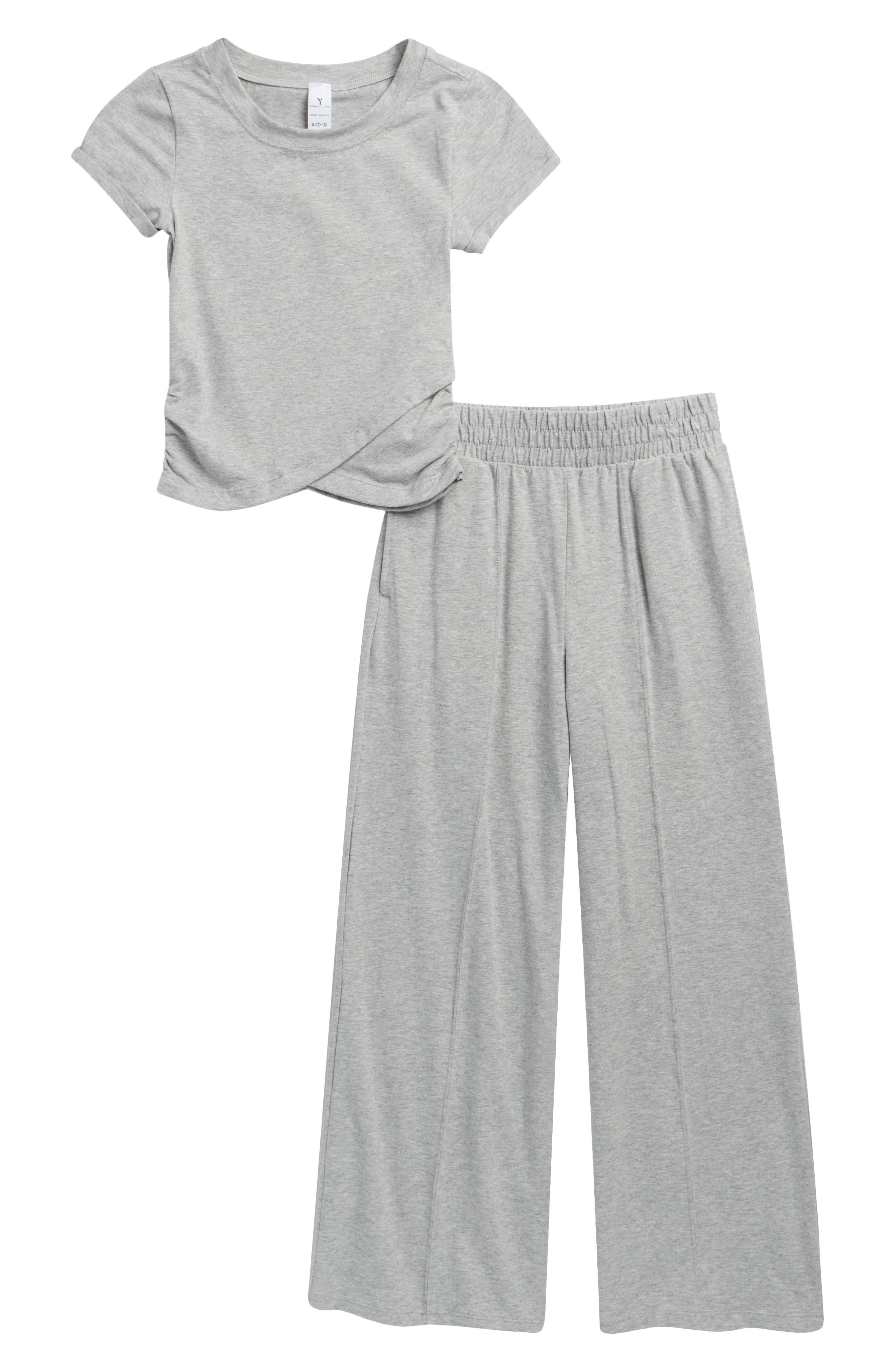 YOGALICIOUS Kids' Lilan Jersey Wrap Top & Wide Leg Pants Set