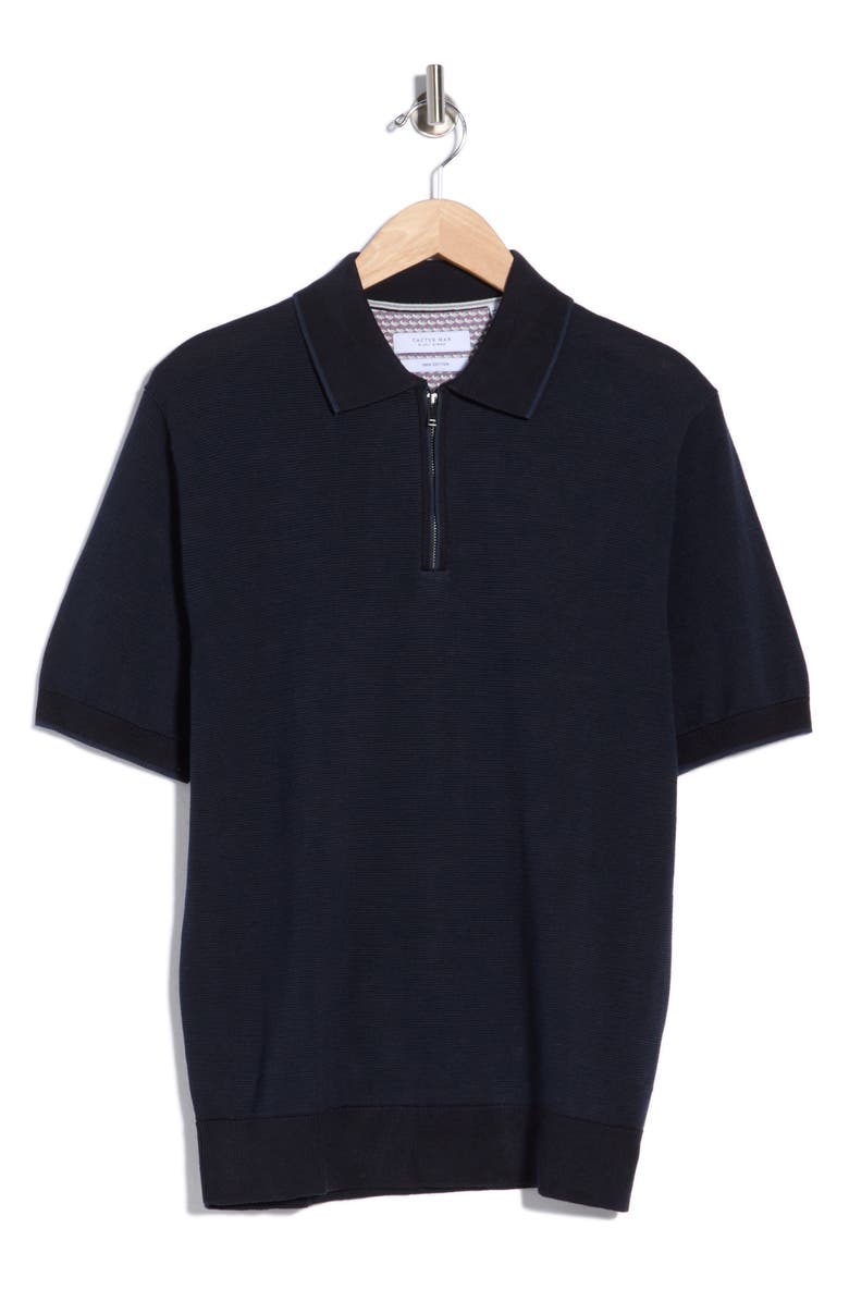 Cactus Man Textured Quarter Zip Polo, Main, color, Navy
