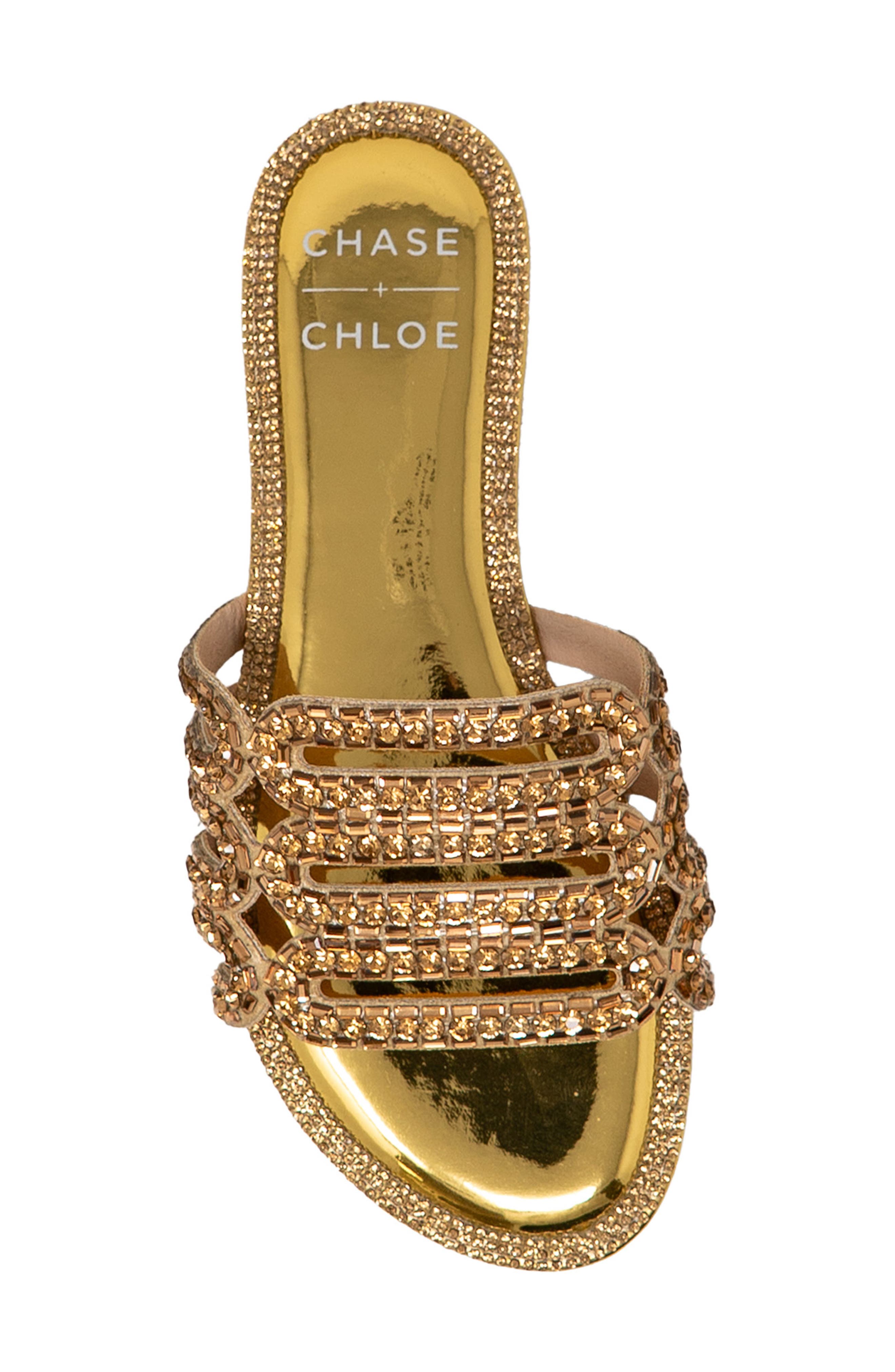 Rhinestone Embellished Slide Sandal, Alternate, color, GOLD METALLIC