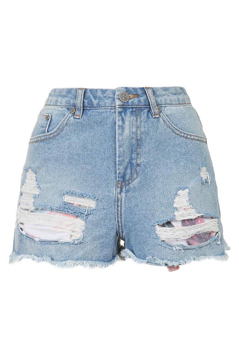 KENDALL + KYLIE at Topshop High Rise Denim Shorts, Alternate, color, BLUE