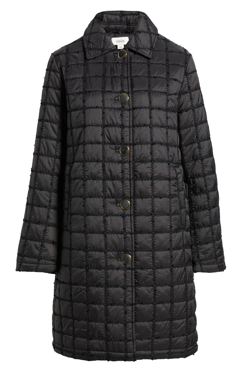 CeCe Boucle Quilted Longline Jacket, Main, color, Black