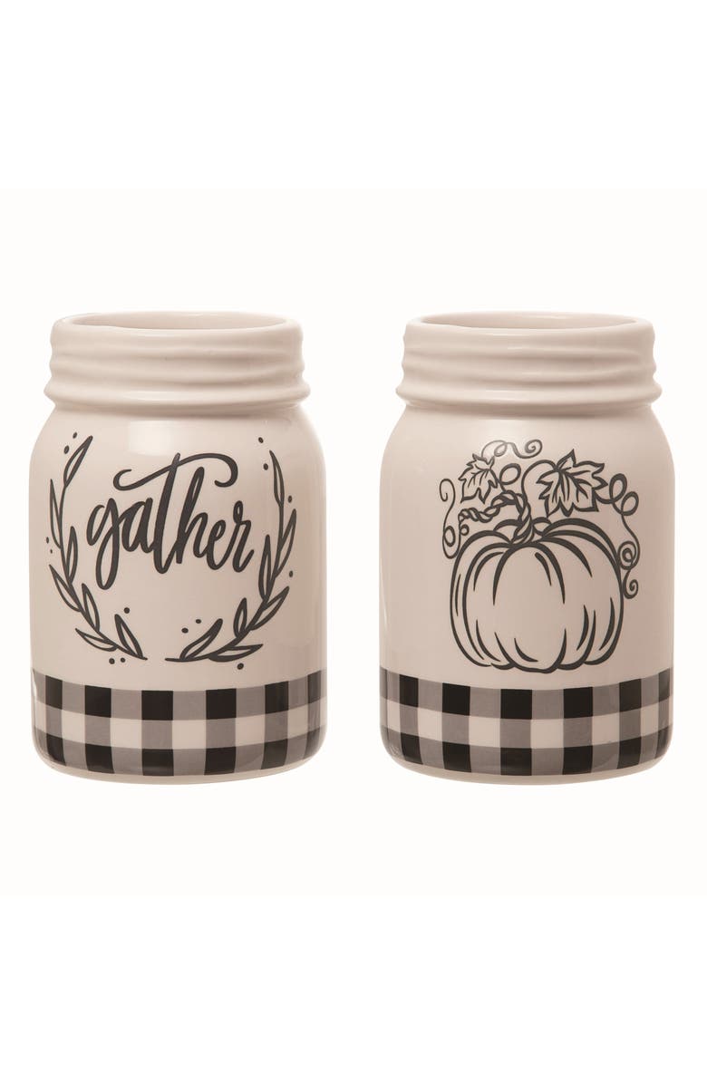 Transpac Dolomite White Autumn Buffalo Check Jar Set of 2, Main, color, White