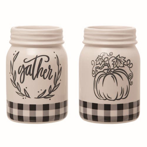 Transpac Dolomite White Autumn Buffalo Check Jar Set Of 2
