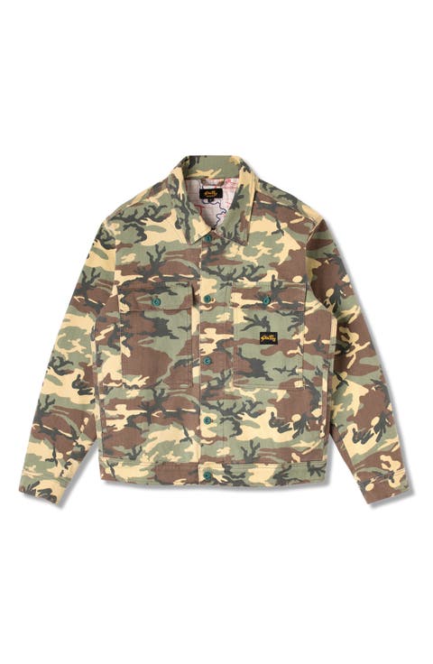 Woodland Camo Lined Cotton Canvas Trucker Jacket