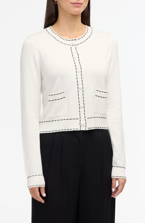 Contrast Trim Sweater Knit Cardigan