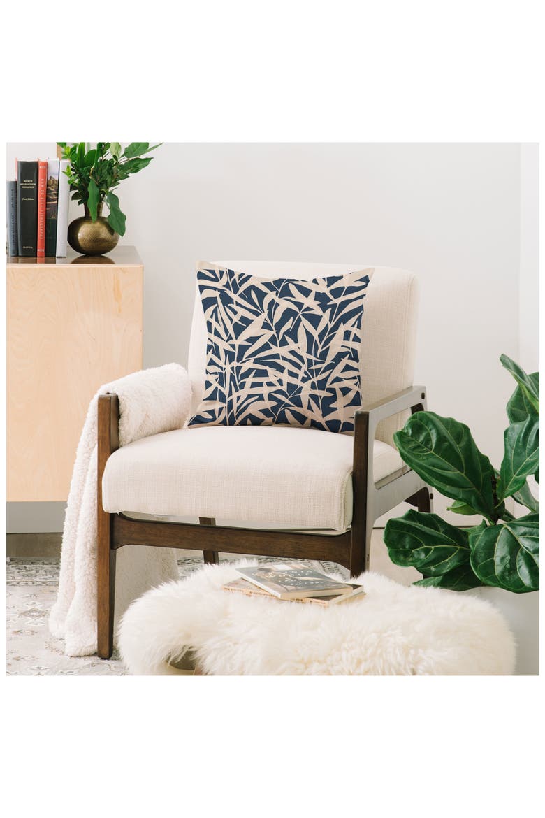Leaf Print Throw Pillow, Alternate, color, BLUE