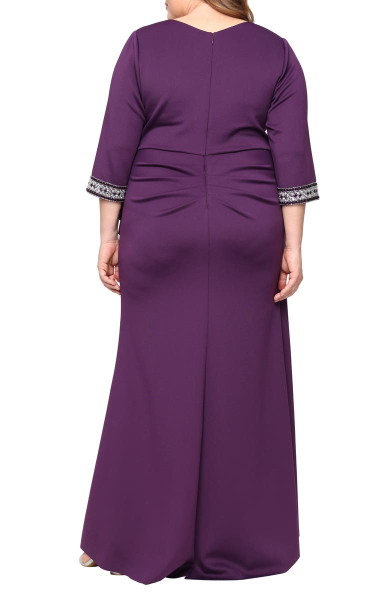 Alex Evenings Embellished Stretch Crepe Gown, Alternate, color, Eggplant