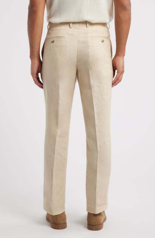 Nordstrom Trim Fit Flat Front Linen Dress Pants In Tan Desert
