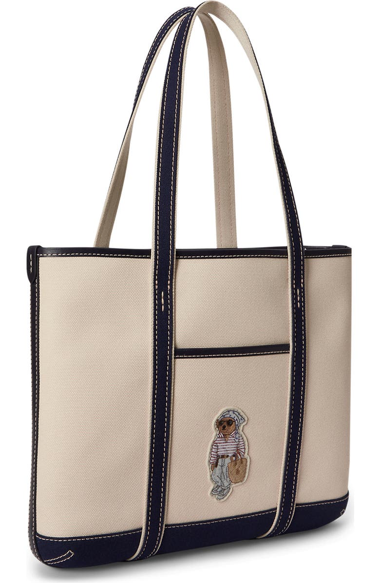 Polo Ralph Lauren Small Polo Bear Canvas Shopper Tote, Alternate, color, Ecru/ Newport Navy