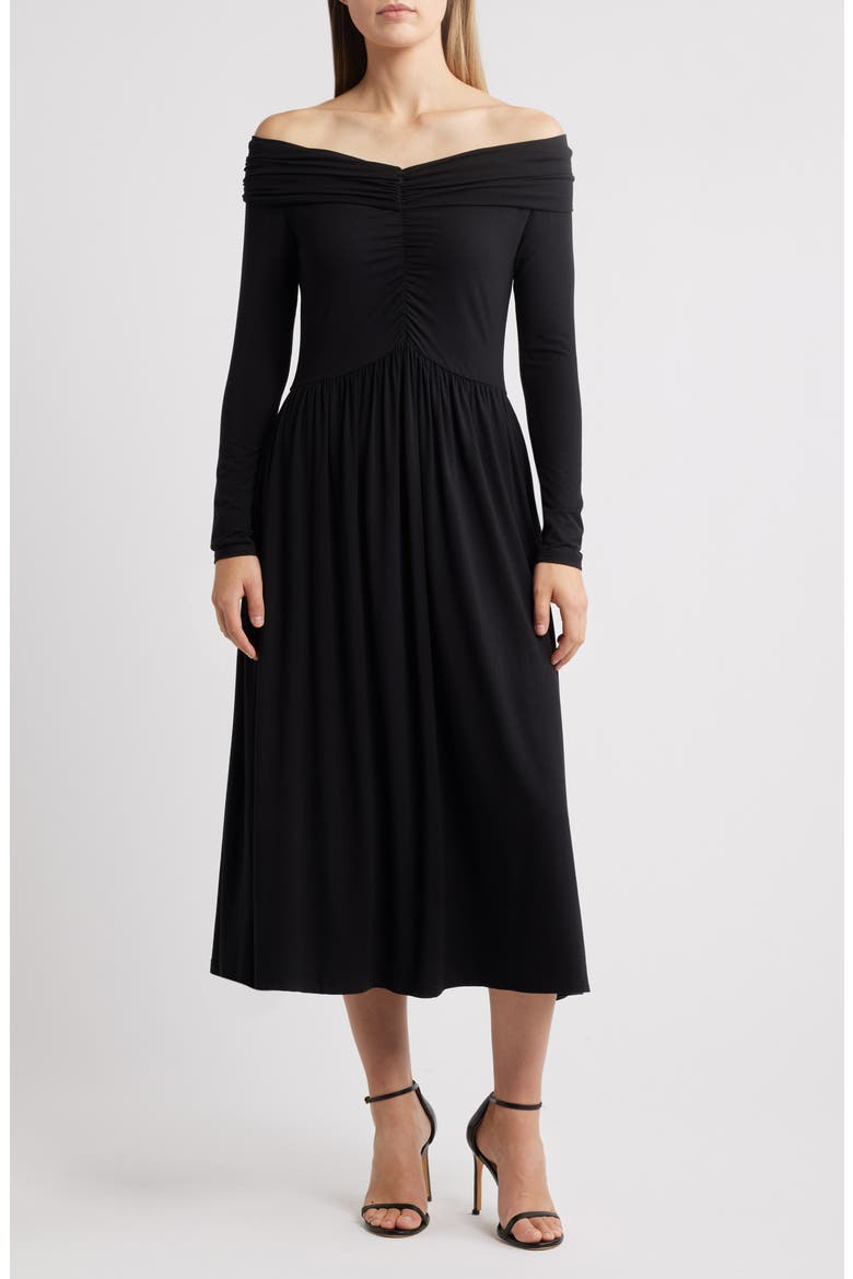 Olia Off the Shoulder Long Sleeve Dress, Main, color, BLACK