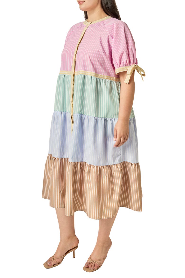 Colorblock Stripe Midi Dress, Alternate, color, MULTI