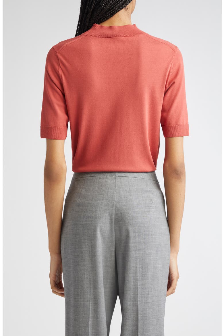Mock Neck Short Sleeve Sweater, Alternate, color, RED BRICK